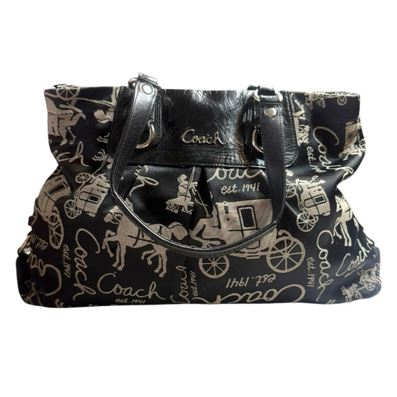 Coach Stage Coach Canvas & Logo Black and Gray Satchel Vintage - Picture 7 of 8